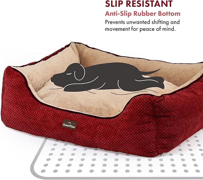 GRANDTIES Fluffy Dog Beds for Small Medium Large Dogs & Cats, Machine Washable Dog Bed, Rectangle Breathable Soft Calming Sleeping Warming Pet Beds with Waterproof & Non-Slip Bottom (M 34", Cherry)