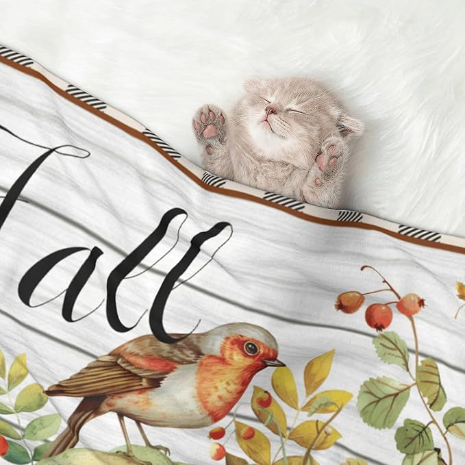 Fall Blanket for Pet - Wood Throw Blanket 30x20 Pumpkin Birds Sunflowers Couch Blankets for Puppy Dogs Cats
