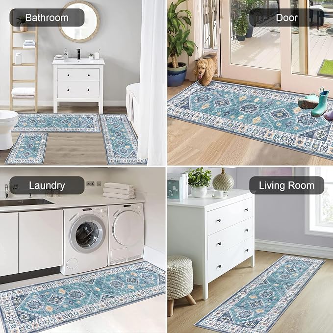 HEBE Boho Kitchen Rug Sets 3 Piece