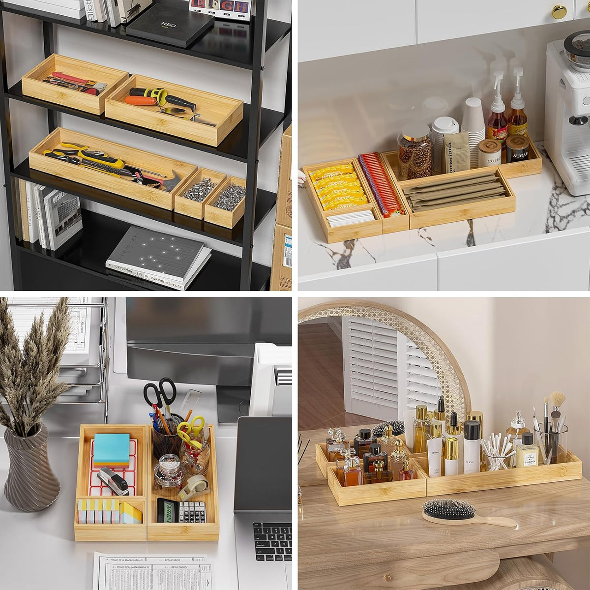 Lixple Bamboo Kitchen Drawer Organizer, 2 Pack, 17" x 6" x 2"