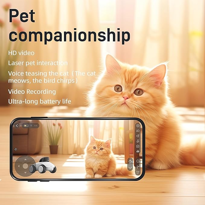 Family Smart Companion Robot,2K HD Pet Camera Robot,Indoor Security Camera Robot,1-Click Interaction,2-Way Voice,Color Night Vision,Motion Detection,Video Recording,Battery-Operated with Phone App
