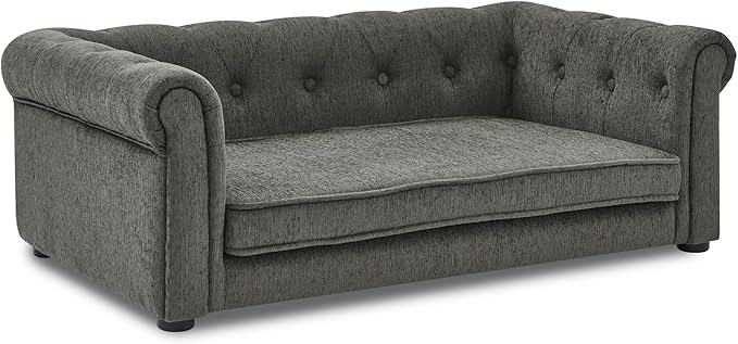 38.9" Elevated Dog Sofa with Button‑Tufted Backrest & Rolled Armrests, Pet Couch Bed with Removable Soft Cushion, Comfortable Upholstery Raised Dog Bed with Thick Padding for Living Room,Bedroom