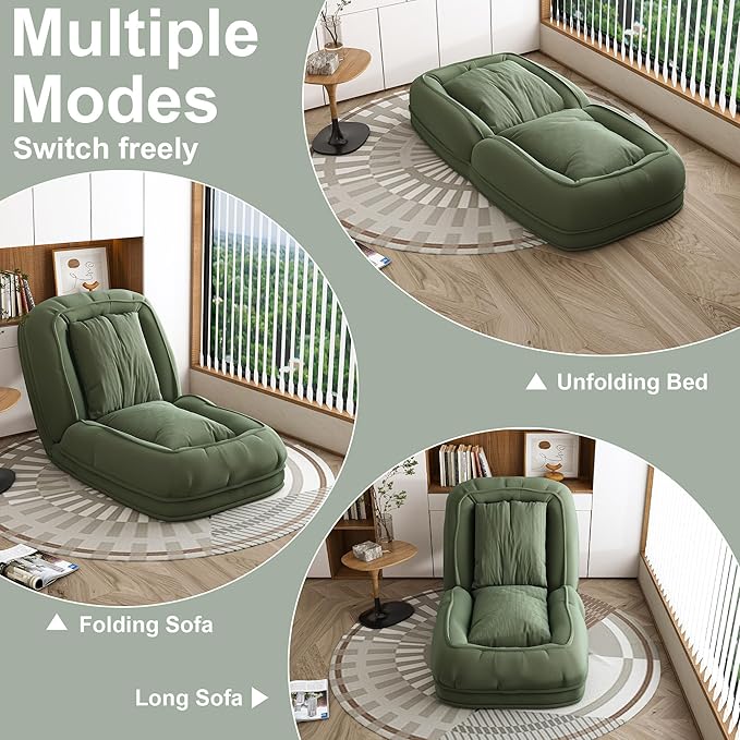 Oversized Human Dog Bed for Adult, Foldable Giant Human Pet Bed with 2 Soft Pillows, Large Sized Dog Sofa with 5 Adjustable Position for Humans, Metal Frame & Corduroy (Green)