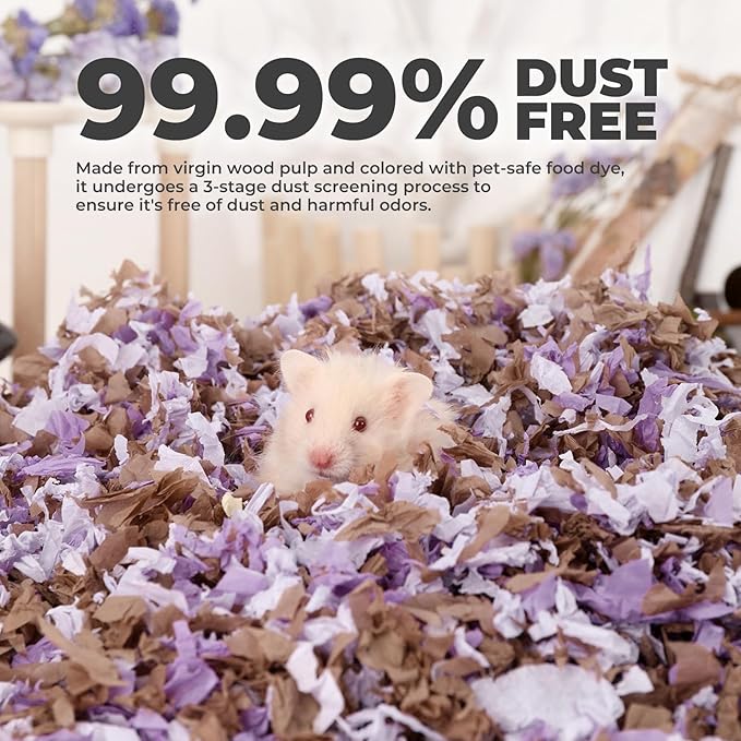 mini&moe Hamster Bedding 25 Liters: Hamster Bedding Dust-Free and Odor Control Moisture Absorbent Natural Paper Small Pet Bedding - for Guinea Pigs, Hamsters, Rabbits, and Small Animal