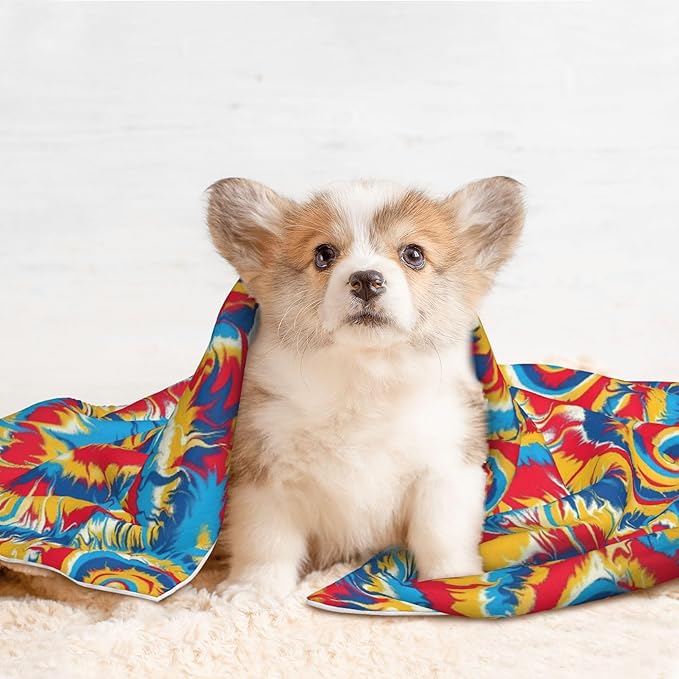 Waterproof Dog Blanket Soft Pet Blanket for Puppy Cat, Fleece Cat Throw Blankets for Furniture Bed Couch Sofa Reversible - Classic tie dye 1