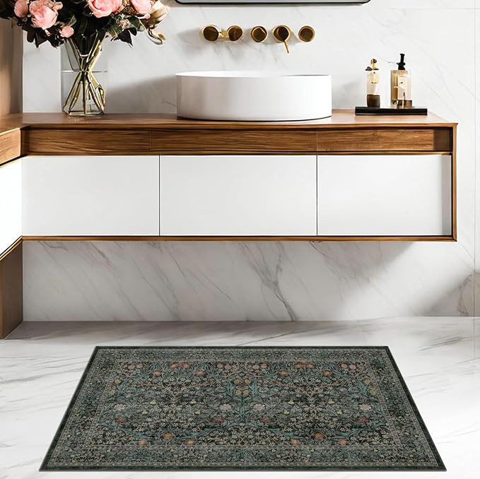 Dark Green Washable Entry Rug