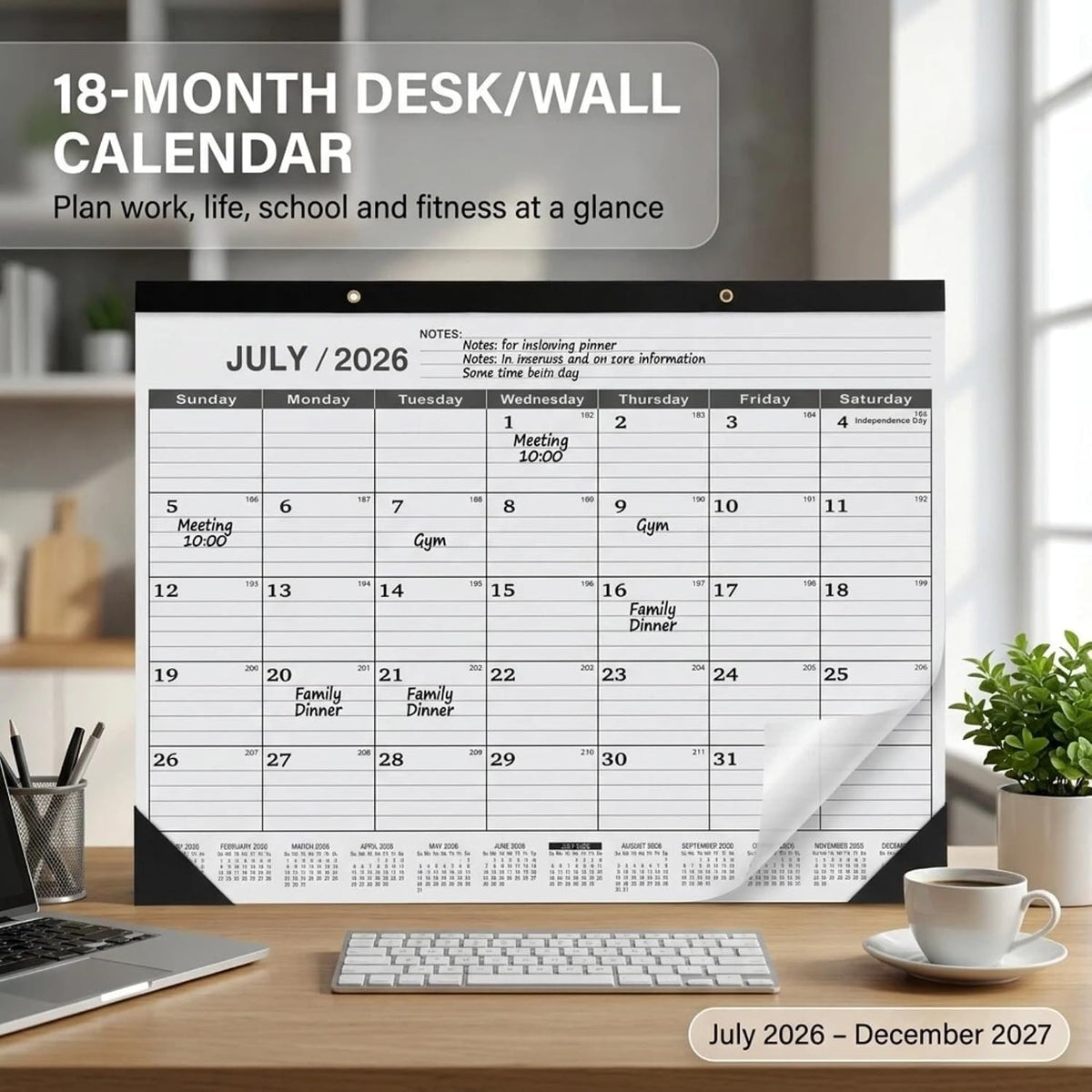 2026-2027 Monthly Desk Calendar Large 22" x 17" - 18 Month July 2026 to December 2027 Desktop Blotter with Waterproof Frosted Cover, 120g Thick Paper for Home and Office