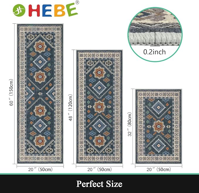 HEBE Boho Kitchen Rug Sets 3 Piece