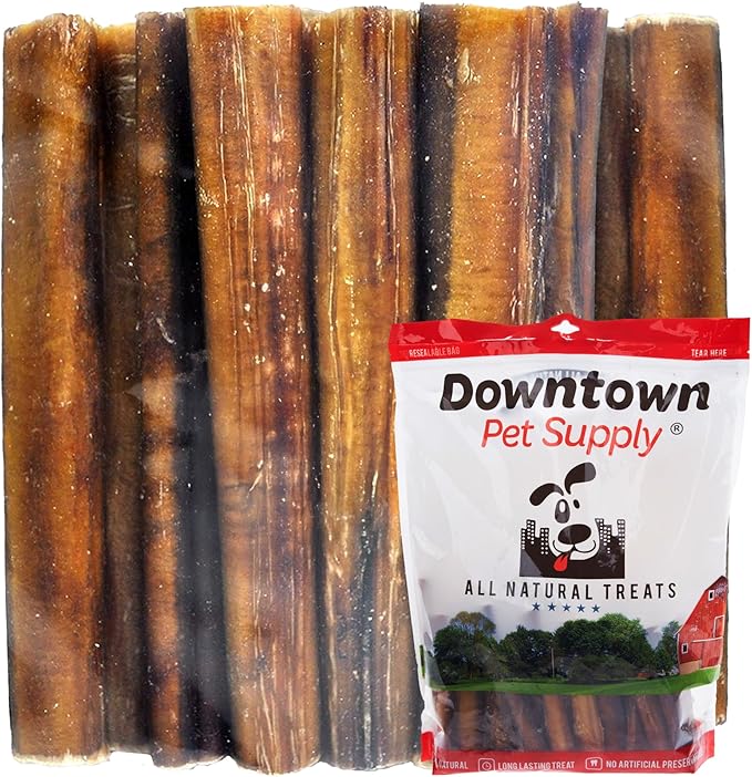 Downtown Pet Supply Jumbo Bully Sticks for Dogs - Natural Beef Chews, Low-Odor & Rawhide-Free, Long Lasting Dog Treats for Aggressive Chewers - Healthy, Safe & Delicious Chews Dogs Love (12" 24 Pack)