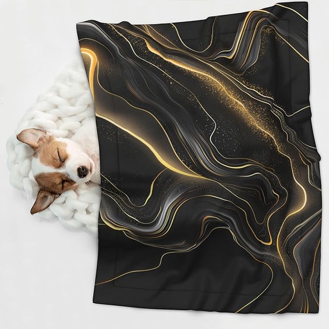 Black Blanket for Dog Cat - Marble Print Throw Blanket 30x20 Pet Blanket for Couch Sofa Bed