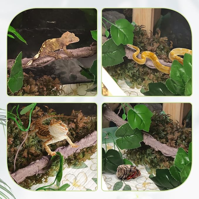VCEPJH Reptile Climbing Branch Decor 2 Pcs Bendable Jungle Vine with Suction Cup Terrarium Plant Decoration for Gecko Bearded Dragons, Snake,Frogs, Chameleons Cage Accessories (U)
