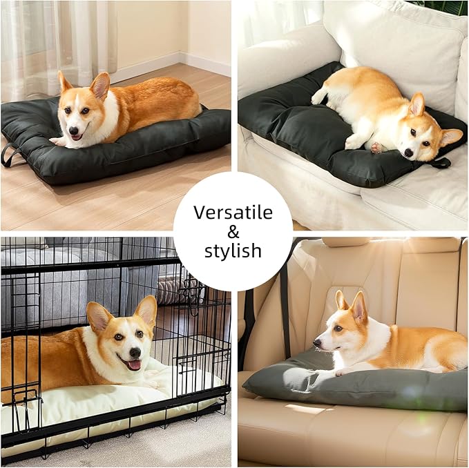 Chew Resistant Dog Bed for Medium Dogs - Durable 35"x22" Kennel Pad with Soft Plush Filling, Machine Washable Crate Mat for Aggressive Chewers, Indoor Outdoor Pet Bed, Black