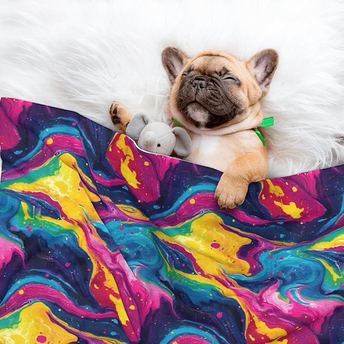 Waterproof Dog Blanket Soft Pet Blanket for Puppy Cat, Fleece Cat Throw Blankets for Furniture Bed Couch Sofa Reversible - Abstract Colorful Tie Dye 1