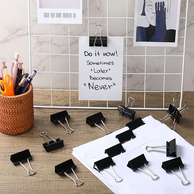 Yexiya 300 Pcs Large Binder Clips Bulk Big Paper Clamps Office Supplies Paper Clamps for Teachers Students School Office Business Paperwork Supplies (Black, 1.61 Inch)