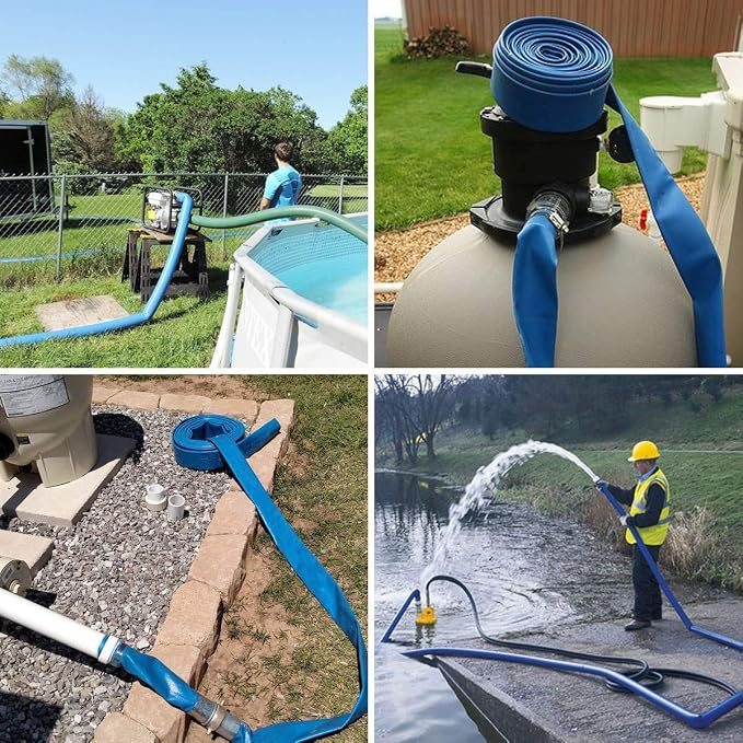 Eastrans 2" x 25 FT Pool Backwash Hose, Heavy Duty Flat Discharge Hose