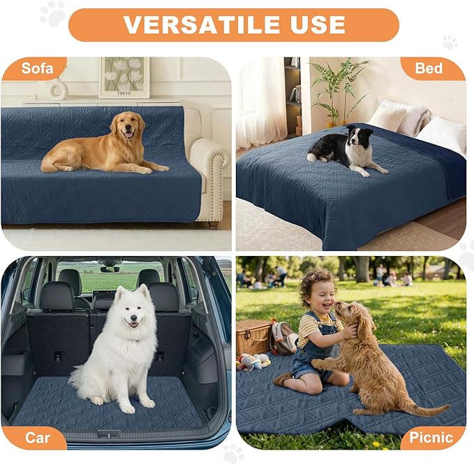 100% Waterproof Dog Couch Protector, Triple-Layer Waterproof Dog Bed Cover Pet Blanket Reversible 2-Tone Sofa Shield, Non-Slip Furniture Guard for Pets(42×50 Inch, Blue+Navy Blue)