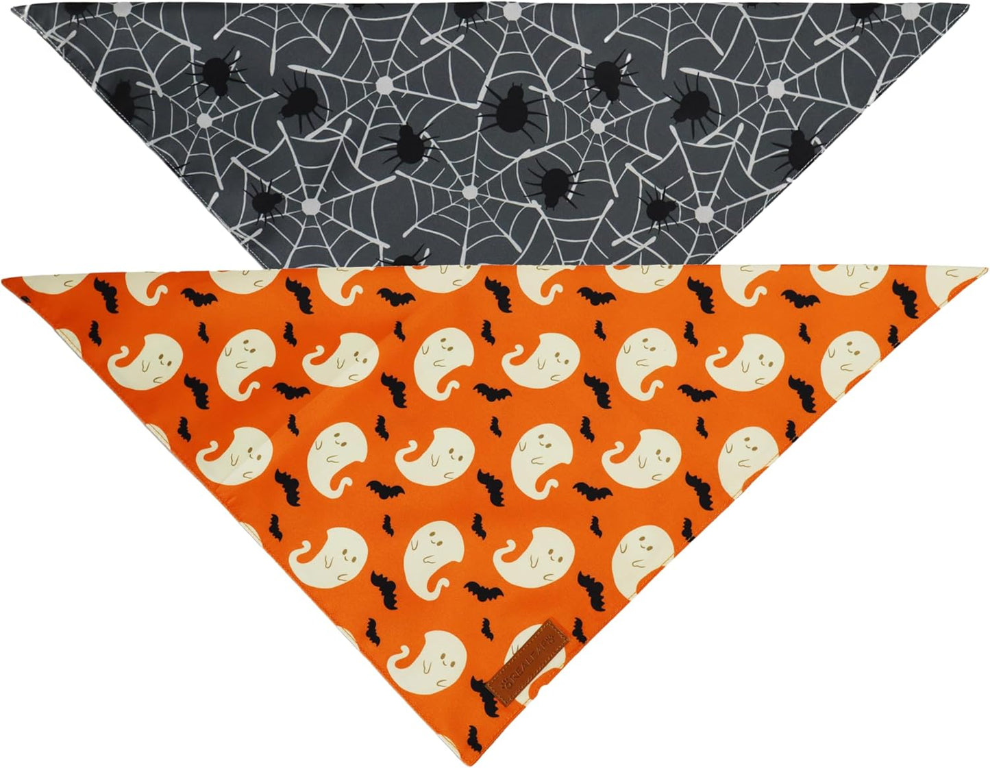 Realeaf Halloween Dog Bandanas 2 Pack, Reversible Orange Gray Pet Scarf for Boy and Girl, Premium Durable Fabric, Holiday Bandana for Small Medium Dogs (Halloween, Small)