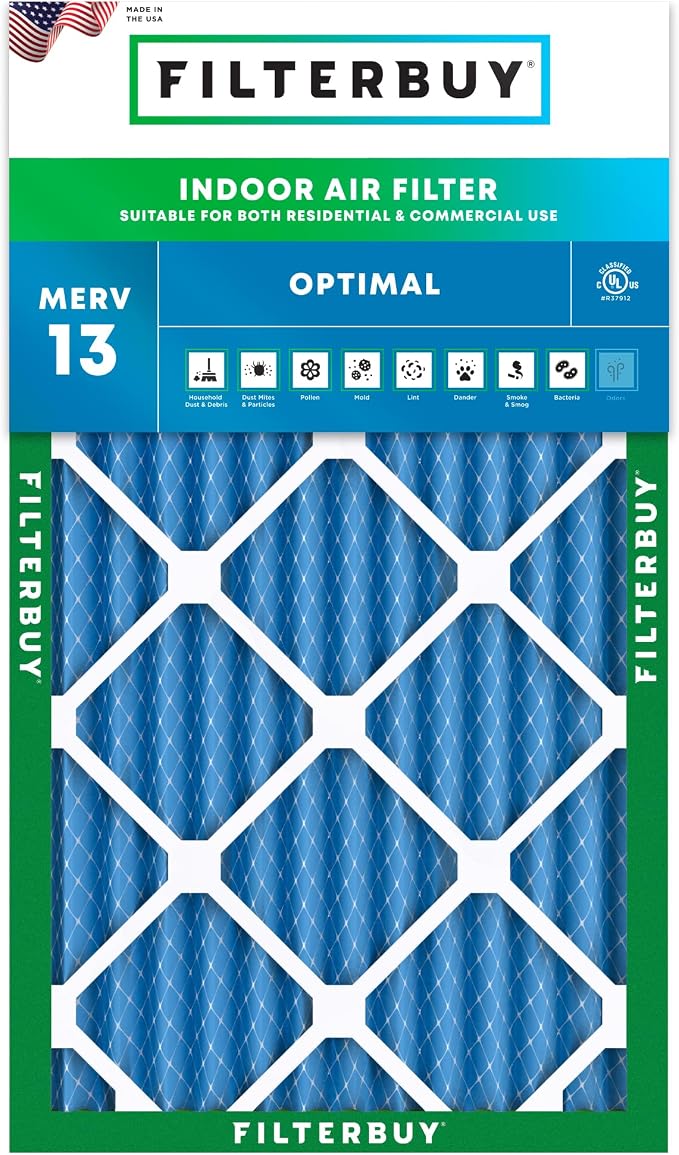 Filterbuy 10x24x2 Air Filter MERV 13 Optimal Smoke & Allergy Defense,