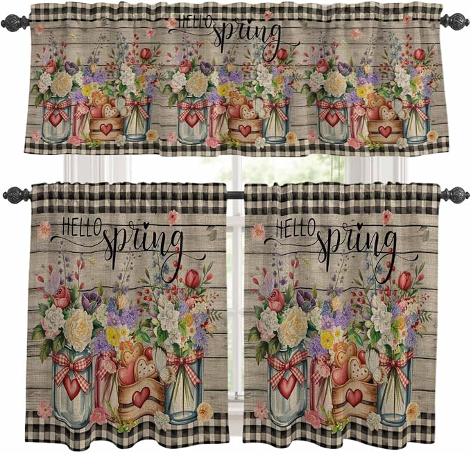 Spring Flowers Kitchen Curtains Set 3 Piece
