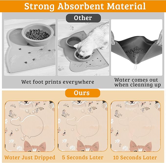 Pet Feeding Mat,Pet Photo Absorbent Dog Cat Food Mat Dog Mat with Rubber Backing,Non-Slip Water Bowl Placemat,Pet Supplies 16" x 24"