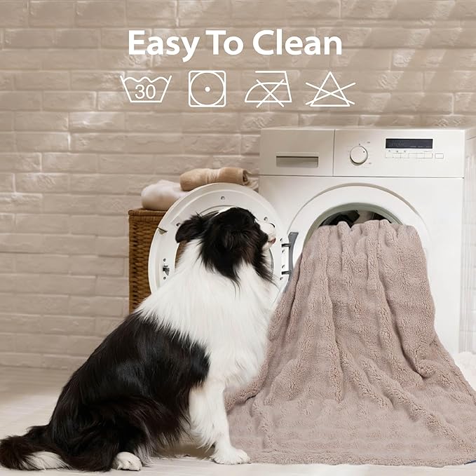 Dog Blankets Washable Pet Blanket - Fluffy Fuzzy Cat Puppy Blanket with Premium 300GSM 3D Fleece Bubble for Pet Kitten Doggy, Linen, 40x60IN