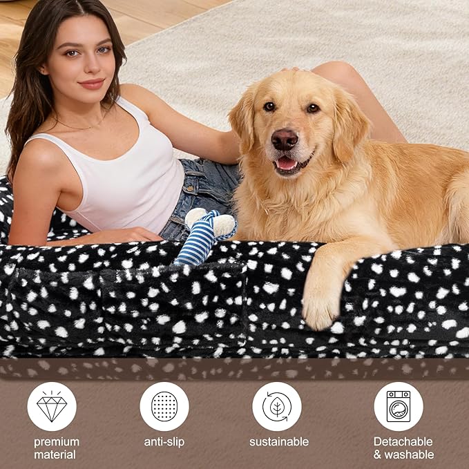 Human Dog Bed for Adult,70"x38"x10" Extra Large Human Pet Bed,Orthopedic Washable XL Dog Bed with Memory Foam (Black White)