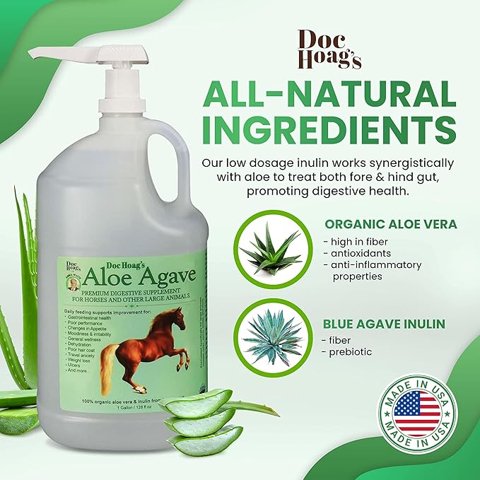 Doc Hoag’s Aloe Vera+Agave Premium Horse Supplement – Made in USA – Original Udder Balm – Natural Gastric Support for Horses & Large Animals – Stress Relief & Ulcer Care, 128 Fl Oz.