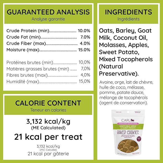 Caru - Goat’s Milk, Apple & Sweet Potato Baked Cookies - Natural Treats for Dogs - Human Grade Ingredients - Flavorful - Wheat, Corn, Soy & Legume Free - Non-GMO - Made in USA - 4 oz - 1 Pack