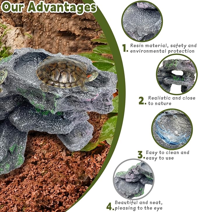 PINVNBY Turtles Basking Platform Reptile Hides and Caves Resin Dock for Aquarium Hideout Terrarium Tank Accessories for Small Reptiles, Amphibians, and Fish