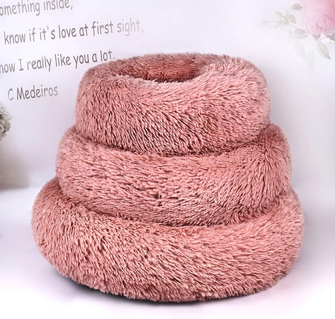 Warming Round Dog Bed for Small, Medium and Large Dogs & Cats, Short & Long Plush Pet Bed, Luxurious Faux Fur Donut Cuddler, Bolster Pet Bed & Sofa, Machine Washable 60CM 24Inch
