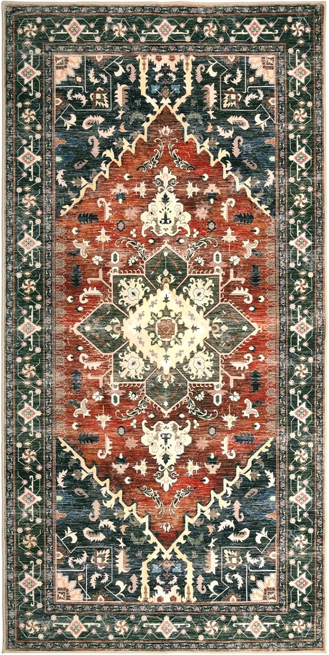 Yamaziot Washable Runner Rug, 3x6 Non-Slip Boho Vintage Hallway Rug