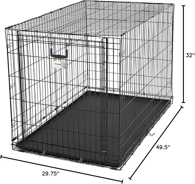 MidWest Homes for Pets XL Ovation Single Door Folding Dog Crate, 48-inches, Space-Saving Patented Up & Away Door, Leak-Proof Pan, Divider Panel, Black