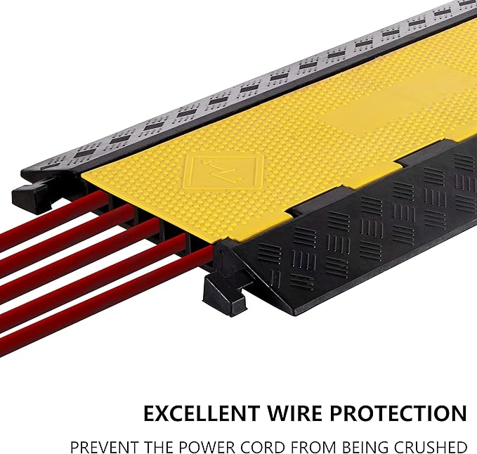 1 Pack Rubber Cable Ramp Hose Cable Protector Ramp 5 Channel 22000Lbs Load Capacity Traffic Speed Bump Wires Power Lines Extension Cord Cover for Indoor Outdoor