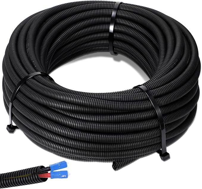 Sasylvia 1/4" X 500 ft Split Wire Loom Cord Protector Tubing Split Conduit Protector Tubing Convoluted Tube Flexible Electrical Wire Cover Protective Sleeves(Black)