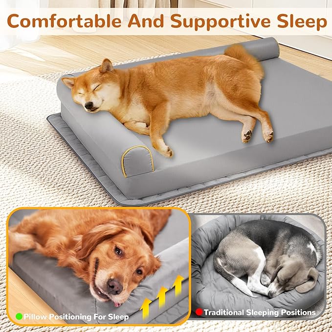 Chew-Proof Dog Bed Medium Size Dog Orthopedic Waterproof Pet Bed Memory Foam with Anti-Slip Mat Washable Dog Couch (Grey)