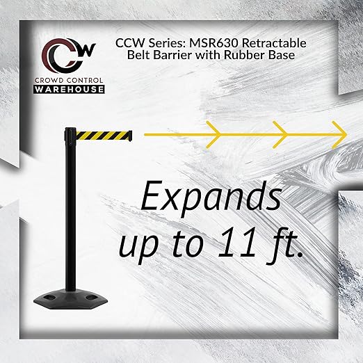 CCW Series WBB-200 Set of 2 Outdoor Safety Rubber Base Stanchion Retractable Belt Barriers - Easy to Assemble, No Tools Required (11 Foot Belt, Light Blue Belt with Yellow Post)