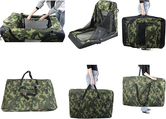 EliteField 3-Door Folding Soft Dog Crate with Carrying Bag and Fleece Bed (2 Year Warranty), Indoor & Outdoor Pet Home (42" L x 28" W x 32" H, Camo)