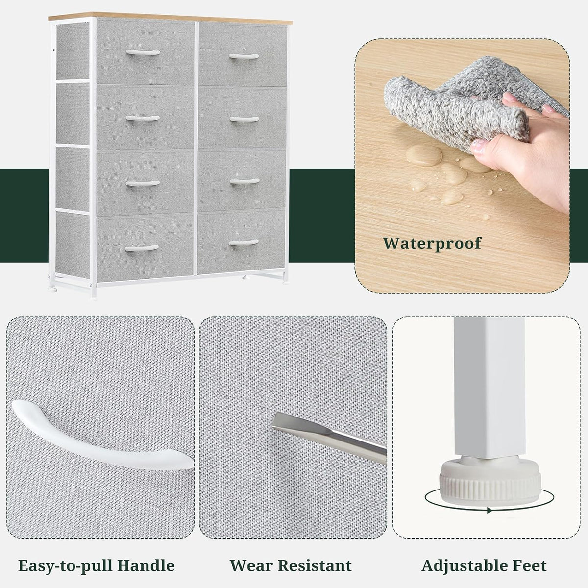8-Drawer Dresser for Bedroom, Anti-Tip Tall Storage Organizer