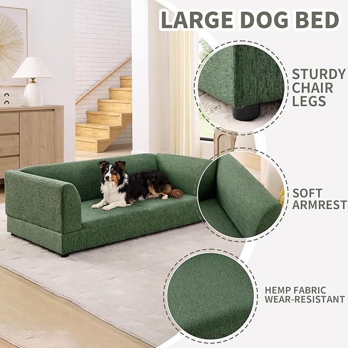 Oversized Dog Sofa Couch for Medium & Large Dogs, Modern Pet Couch Bed with Backrest & Armrests, Supportive Foam Cushion, Linen Fabric Dog Couch