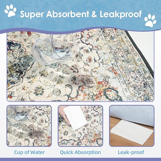 Washable Pee Pads for Dogs Large 2 Pack, 48" x 48" Reusable Puppy Pads Waterproof Dog Rugs, Super Absorbent, Leakproof, Dog Crate Pad, Playpen Mat, Whelping Pads, Vintage Medallion