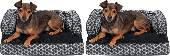 Furhaven Comfy Couch Plush & Décor Sofa-Style Egg Crate Orthopedic Foam Dog Bed - Diamond Gray, Small (Pack of 2)