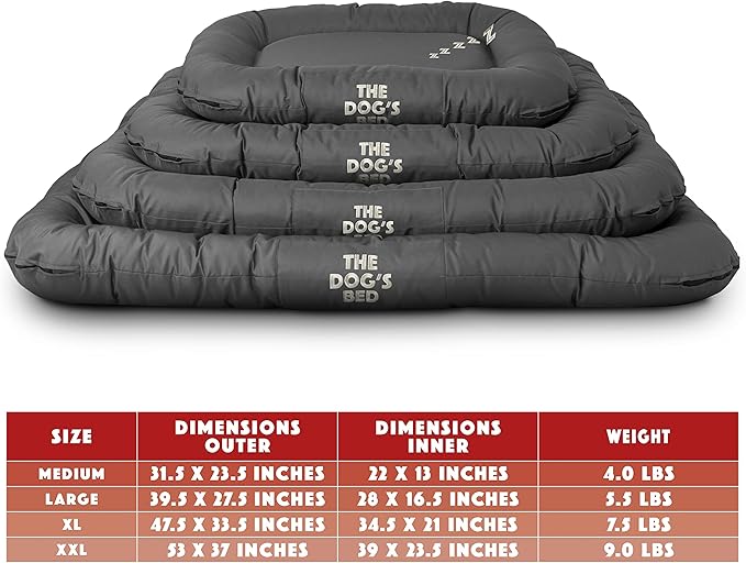 The Dog’s Bed Waterproof Dog Bed for XL Dogs, Grey – Durable Washable Dog Bed for Indoor & Outdoor Use, Tough Oxford Fabric, Removable Cover, Crate Kennel Car Travel Bed