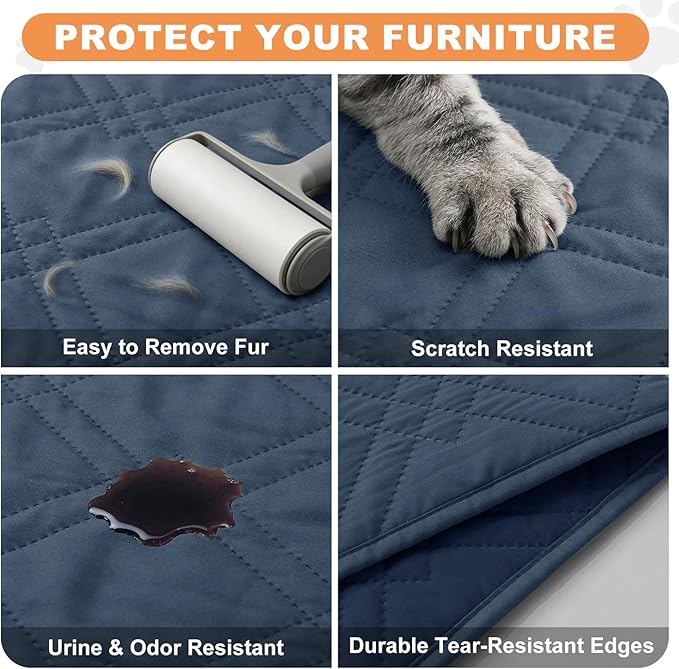 100% Waterproof Dog Couch Protector, Triple-Layer Waterproof Dog Bed Cover Pet Blanket Reversible 2-Tone Sofa Shield, Non-Slip Furniture Guard for Pets(82×92 Inch, Blue+Navy Blue)
