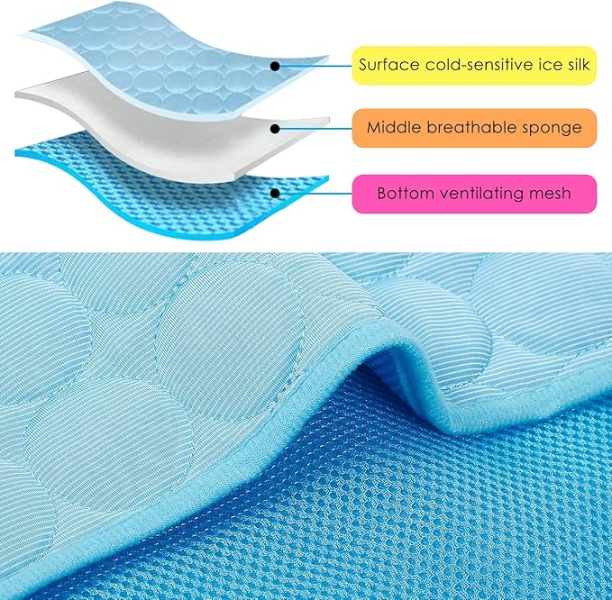 Dog Cooling Mat, Pet Dog Self Cooling Pad, Ice Silk Washable Summer Cool Mat for Cats, Kennels, Crates and Beds (XX-Large 59''×40'', Blue)