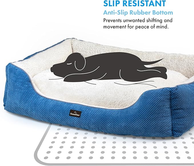 GRANDTIES Fluffy Dog Beds for Small Medium Large Dogs & Cats, Machine Washable Dog Bed, Rectangle Breathable Soft Calming Sleeping Warming Pet Beds with Waterproof & Non-Slip Bottom (XL 40", Azure)