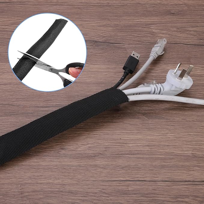 MECCANIXITY Braided Cable Sleeves Heat Shrinkable Fabric Sleeving, 2" 40ft Black 2:1 Ratio Heat Shrinkable Cord Protector for Harness Cable, Network Cable Protection, Cable Management