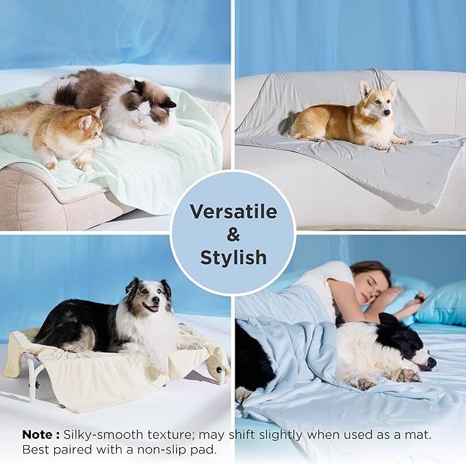 Bedsure Cooling Blanket for Large Dogs with Breathable Air-Core Fill Q-MAX>0.4 - Dog Cooling Mat Soft, Lightweight Pet Cat Throw Cold Blanket Washable for Summer, Pale Jade, 40x50