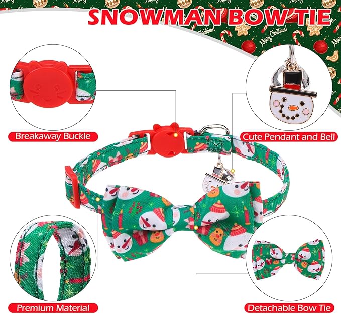EXPAWLORER Christmas Cat Collar Breakaway with Bells - 2 Pack Cute Holiday Cat Collars Adjustable Xmas Pet Collar with Removable Bow Tie and Bandana, Safety Buckle for Girl Boy Cats Kitten