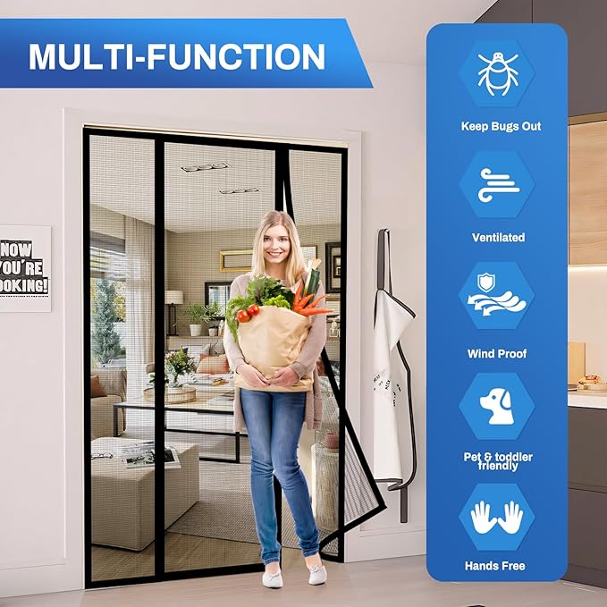 Magnetic Screen Door Upgraded PET Mesh Stronger Than Fiberglass and Polyester,Hands Free,Keeps Bugs Out,Pet & Kid Friendly,Suitable for Sliding Door,Large Patio Door and French Door-80''x96''