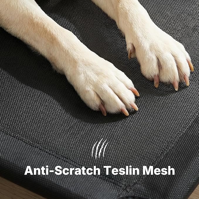 Veehoo Outdoor Dog Bed, Raised Dog Beds for Large Dogs, Elevated Dog Bed with Headrest, Washable Cooling Pet Cot with Non-Skid Feet, Breathable Mesh, Pet Hammock for Indoor or Camping, 47", Black